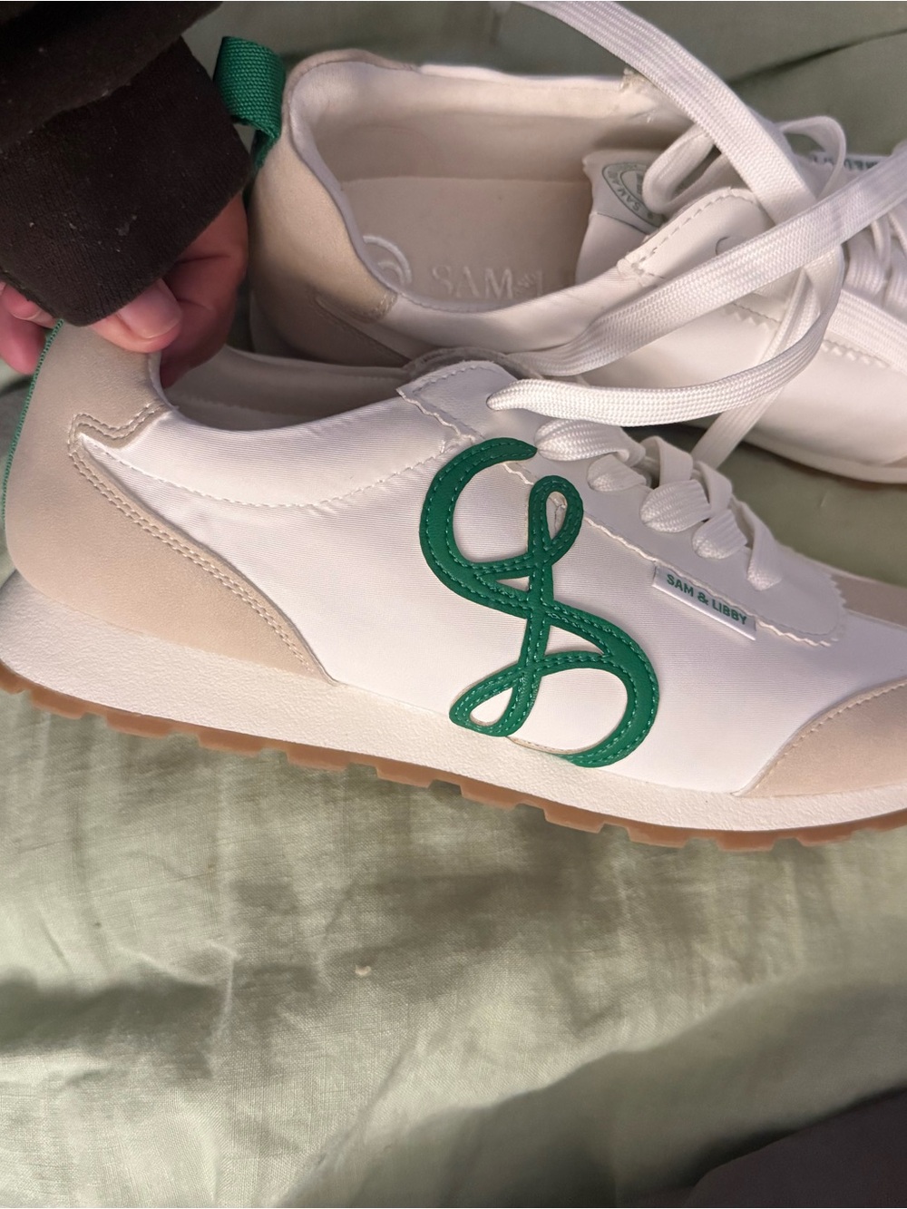 Sam & Libby White Sneakers with Green Logo Accent